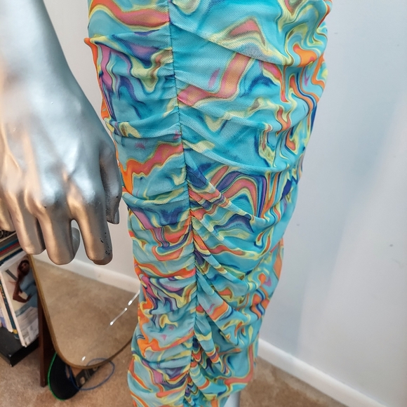 Wild Fable Wave Print Ruched Mesh Bodycon Dress - Picture 12 of 15